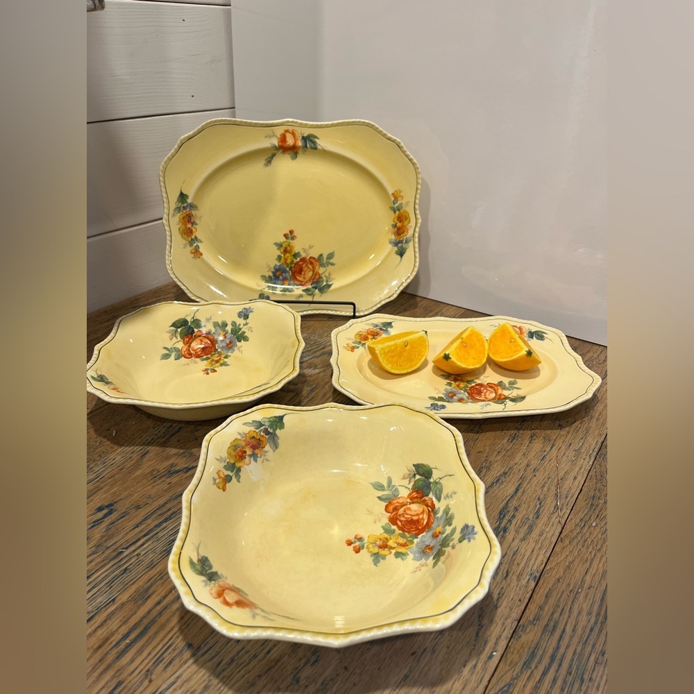 💛 STEUBENVILLE IVORY – 4-Piece Vintage Floral Dish Set